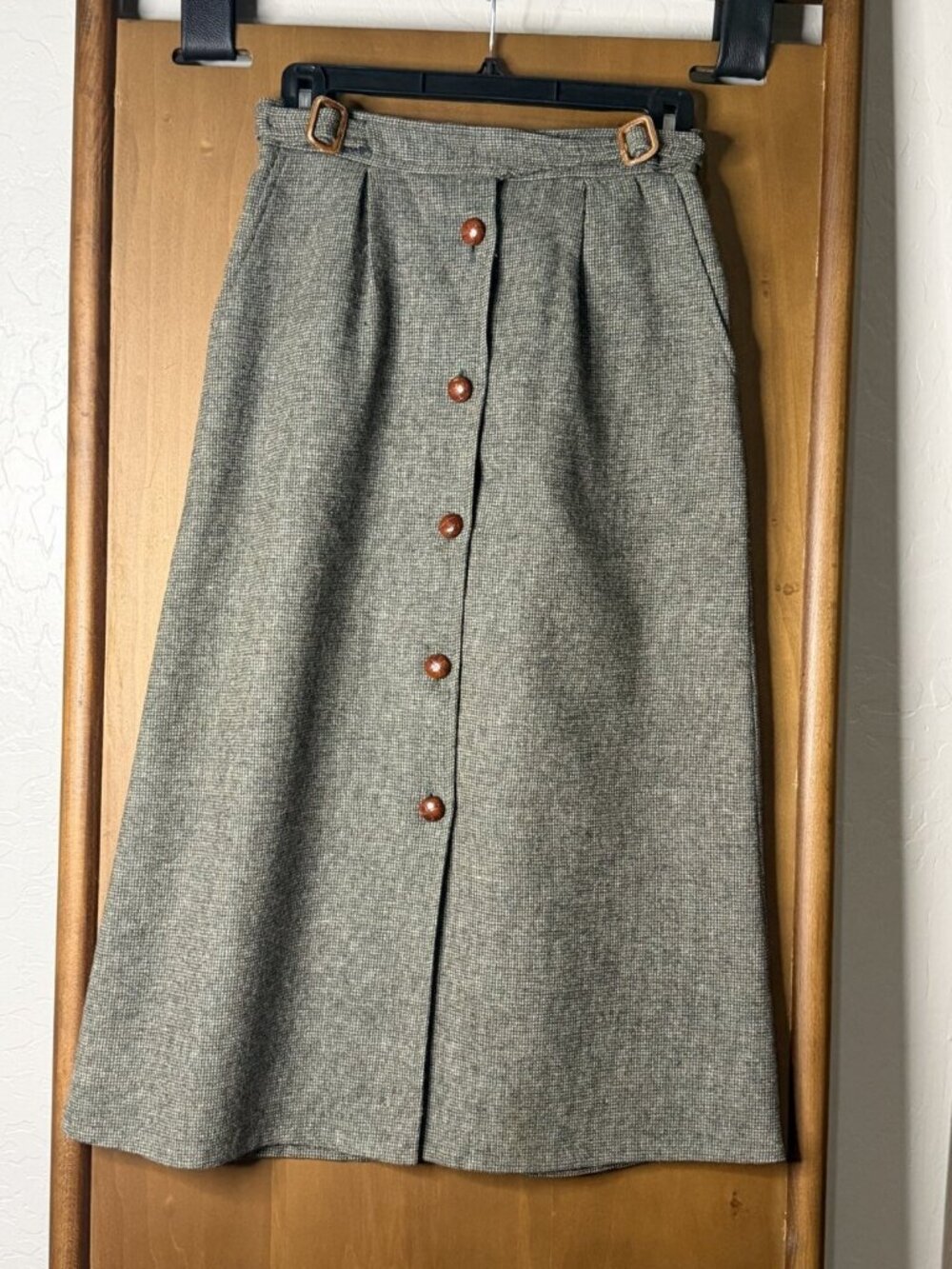 Vintage Pliers Gray Tweed 100% Wool Button-Front Skirt
